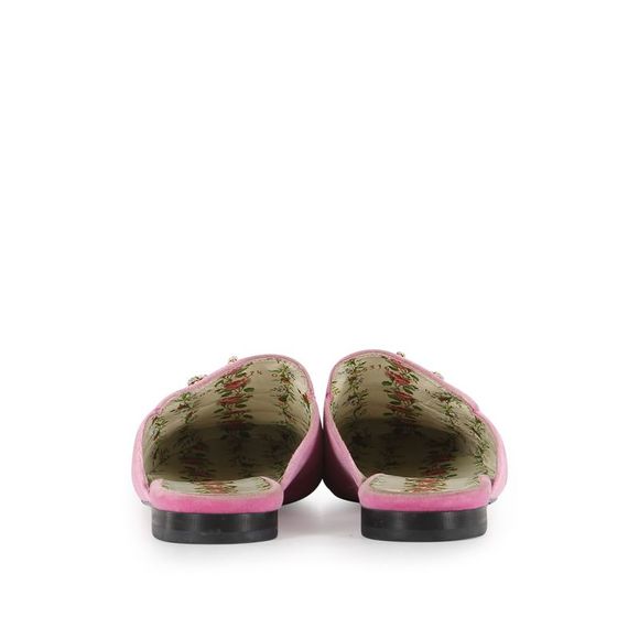 Pre Loved Gucci Pink Velvet Crystal Embellished Horsebit Princetown Mules Flats - Picture 4 of 8